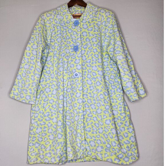 Lilly & Van women's Overcoat 3/4 sleeves Cheetah print Lime Green & Lavander Med - Picture 1 of 11